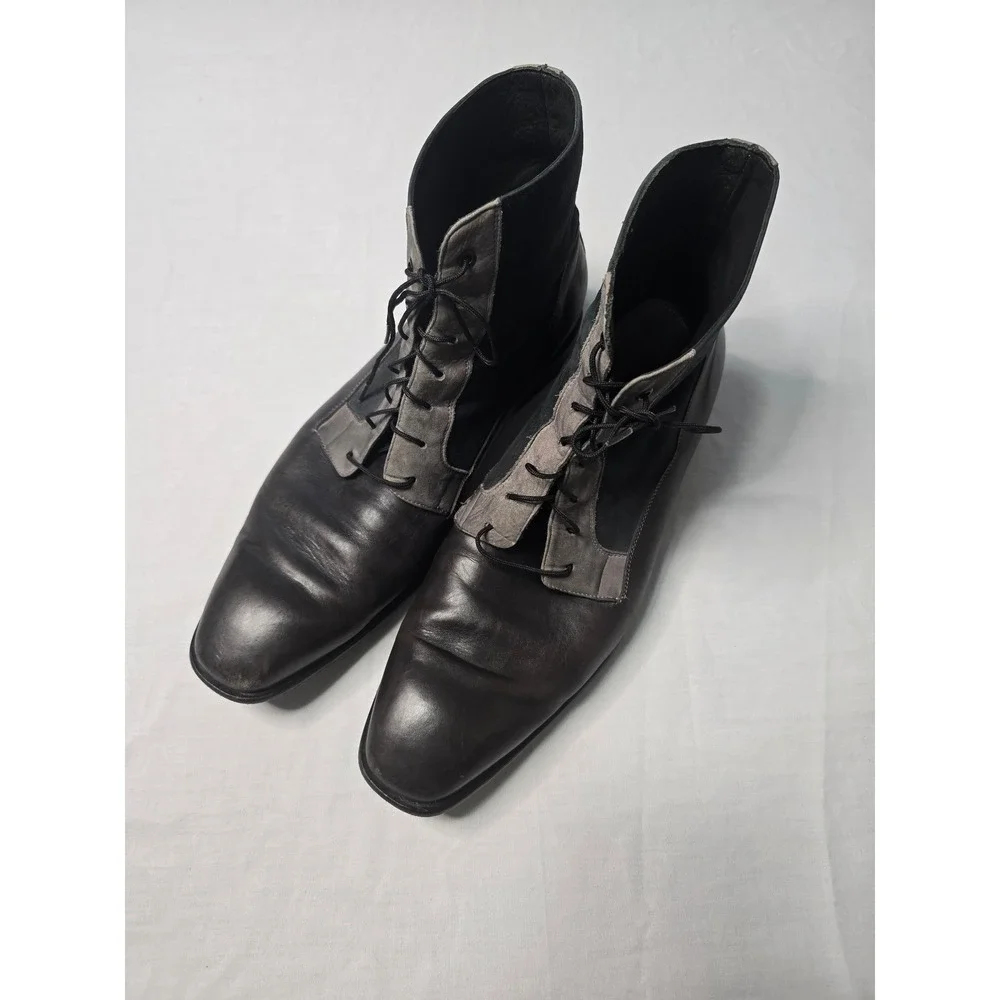 Franco Cuadra Mens Black Grey Leather Lace Up Ankle Boots Size 28 US 9 EUC